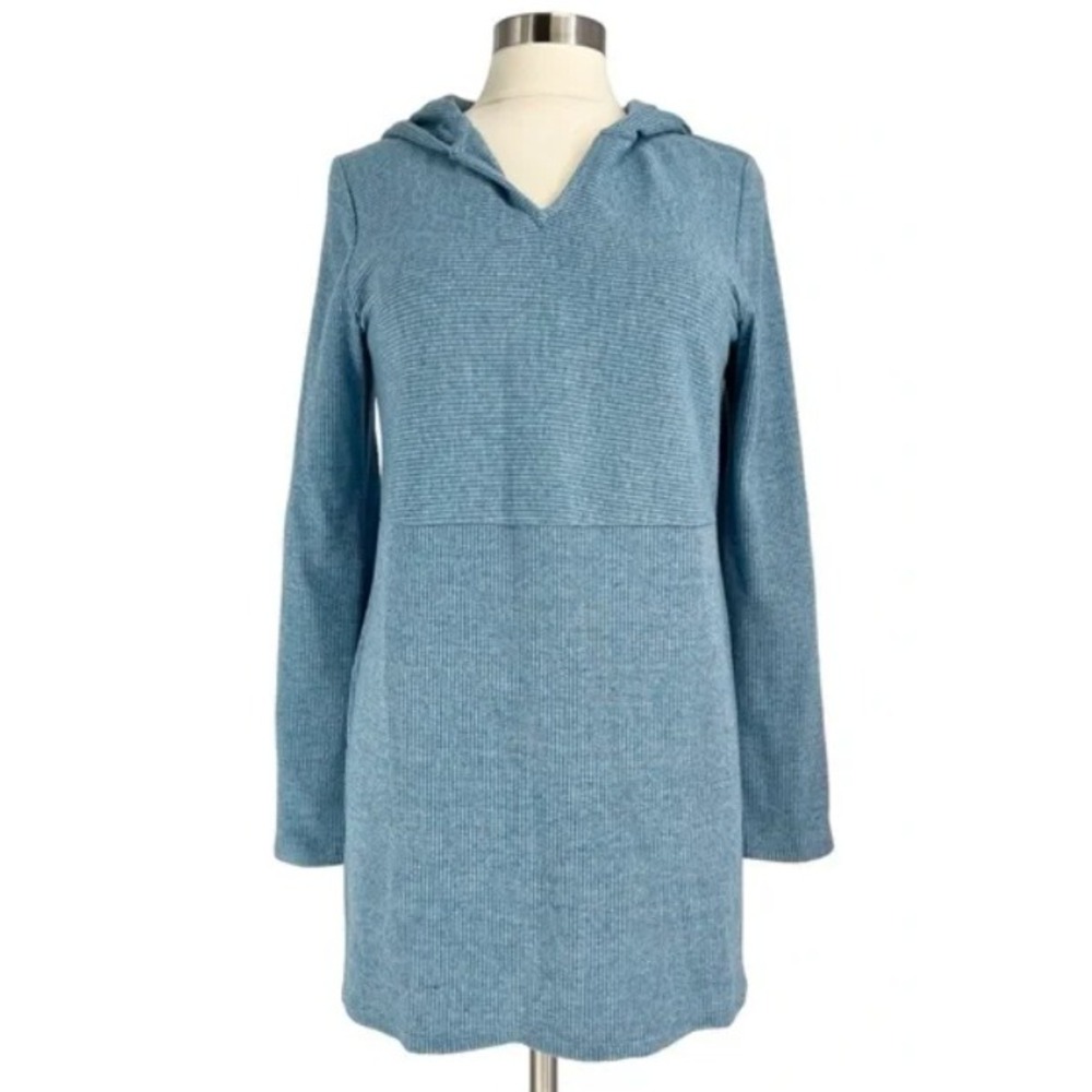 J. JILL Hooded Ribbed Knit Tunic Top Baby Blue Medium Cozy